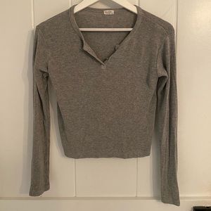 Brandy Melville Long Sleeve Grey Top, 3/4 Buttons